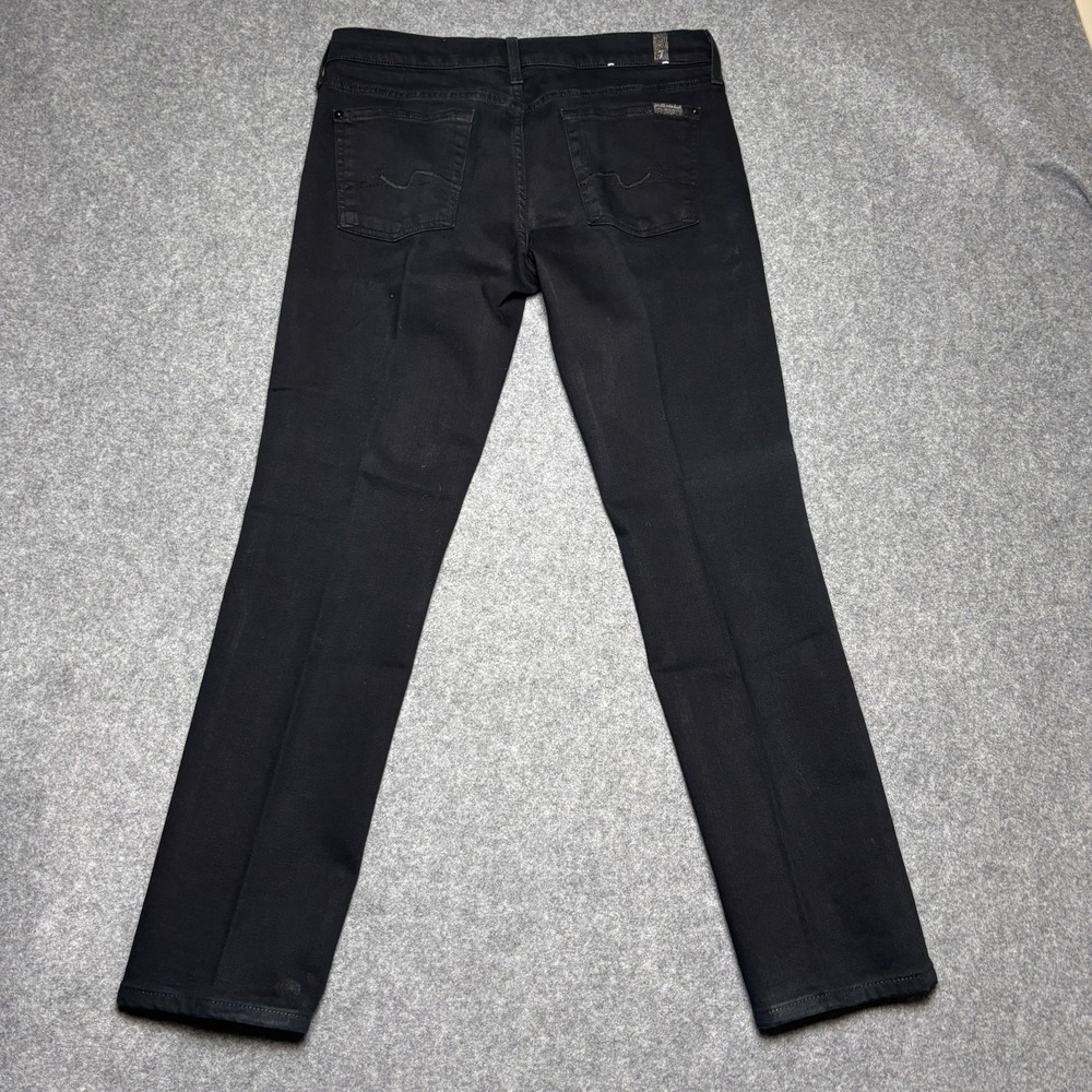 7 For All Mankind Black Stretch Slim Straight Leg Ankle 5-Pocket Jeans Womens 30 - Picture 6 of 9